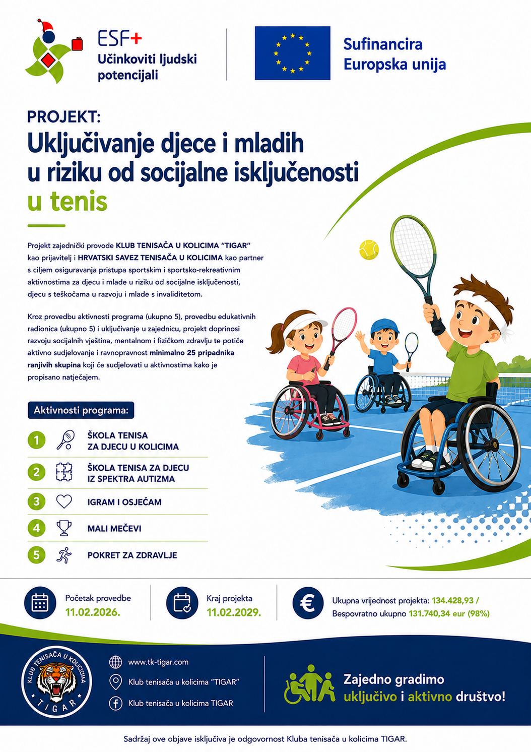 Započeo projekt uključivanja djece i mladih u riziku od socijalne isključenosti u tenis